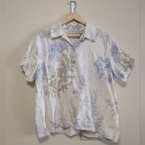 Lemon Grass Linen Blend Floral Button Up Shirt XL Cottagecore Botanical